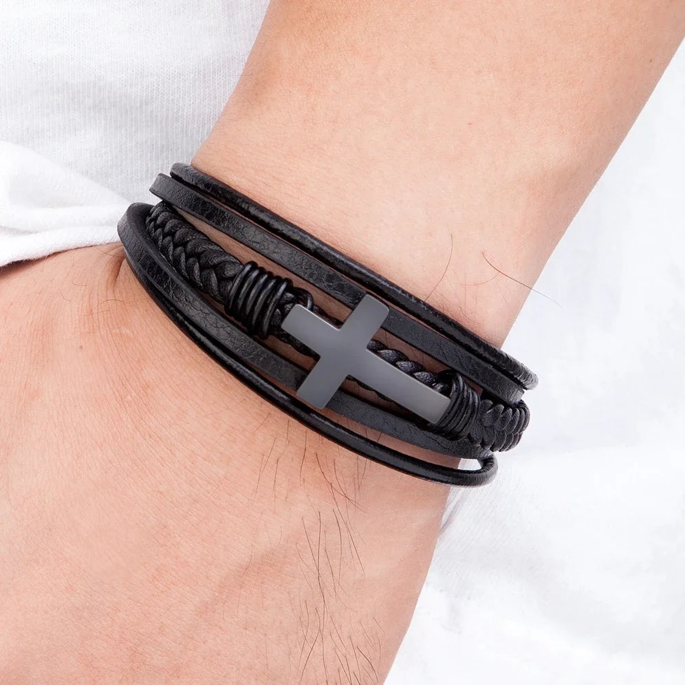 Pulseira Masculina de Couro - Christ Style