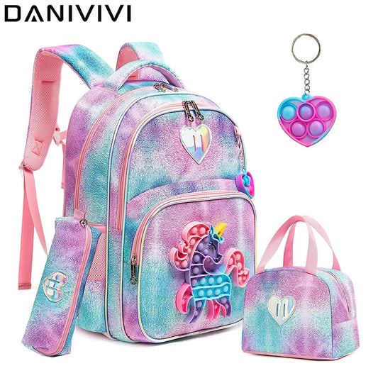 Mochila Unicórnio Pop-it -Kit 3 Peças